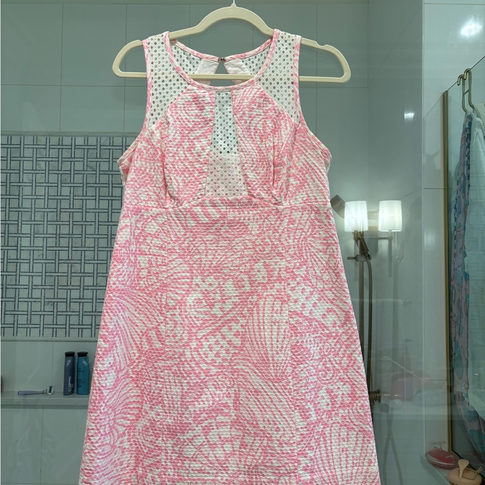 Lilly Pink and White Sleeveless Patterned Dress